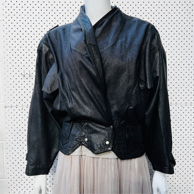 vintage / VADIM / black leather jacket / S (3888149172559385914)