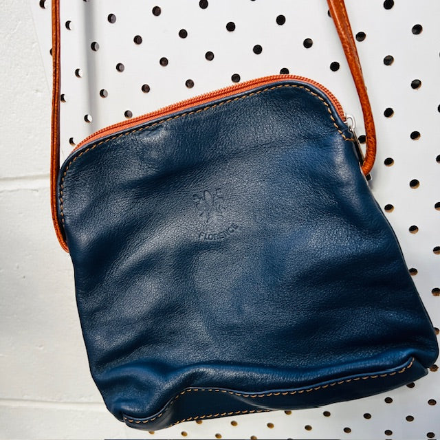 BORGONICCHIO / blue leather cross body bag / made in italy (3888149201821836847)