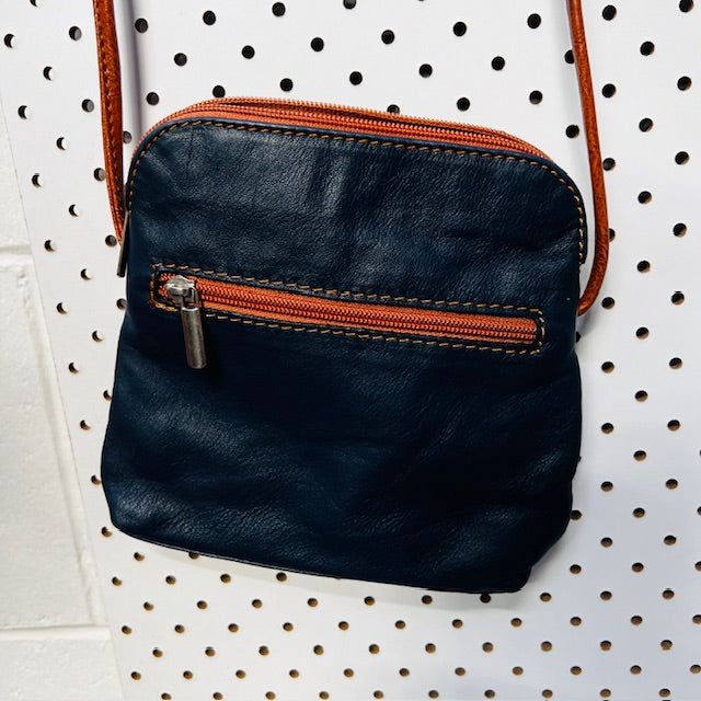BORGONICCHIO / blue leather cross body bag / made in italy (3888149203560371993)