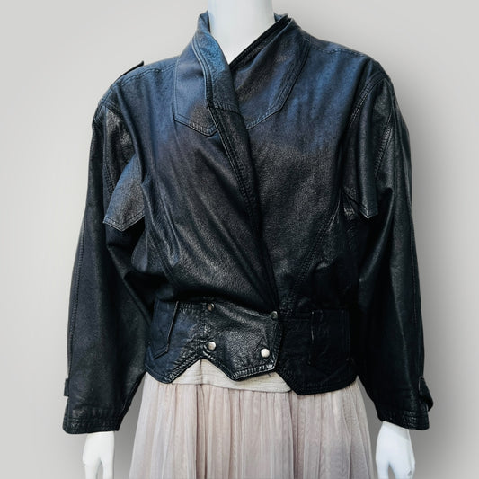 vintage / VADIM / black leather jacket / S (3888149427075565411)