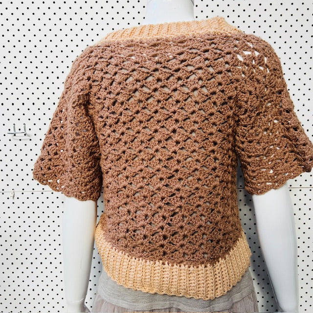 hand crocheted / short sleeve cardigan / s (3888681782207565516)