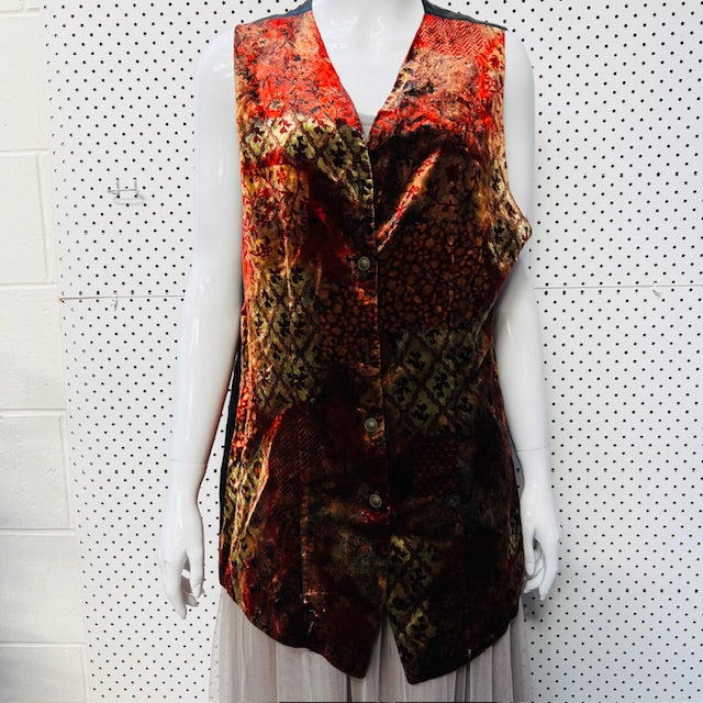 1980s vintage / silk + velvet waistcoat / m (3888681986262870373)