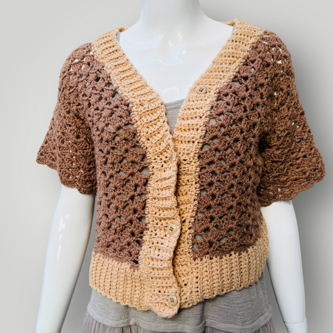 hand crocheted / short sleeve cardigan / s (3888682262839015000)