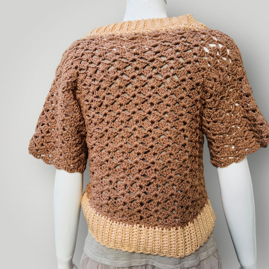 hand crocheted / short sleeve cardigan / s (3888682265365603676)