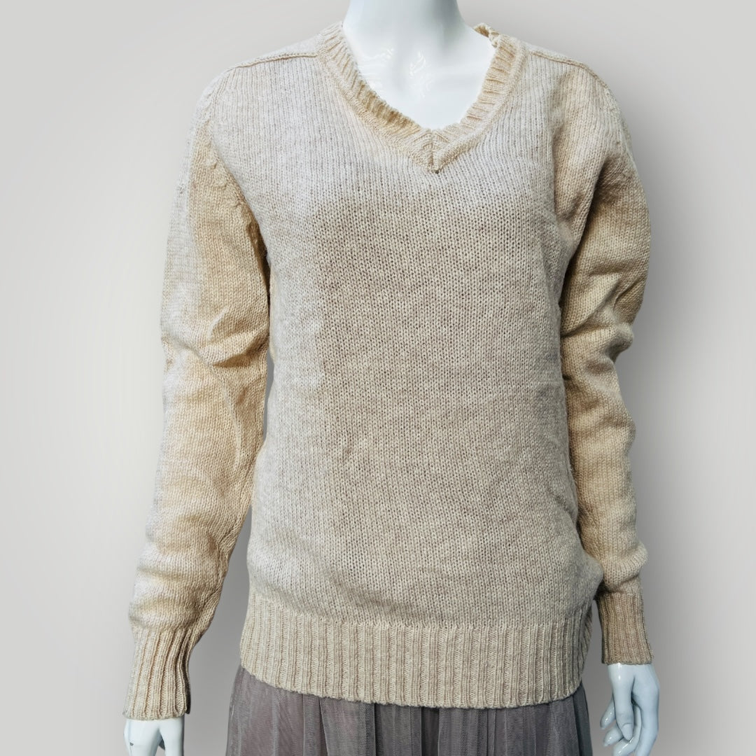 v - neck wool jumper / cream / s/m (3888682269377553331)