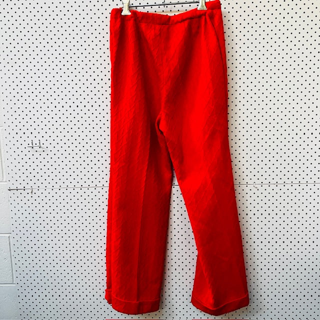 1970s nz vintage / bright red seersucker pantsuit / s (3888810999017652303)