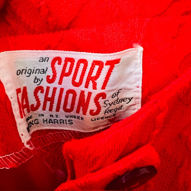 1970s nz vintage / bright red seersucker pantsuit / s (3888811000878758608)