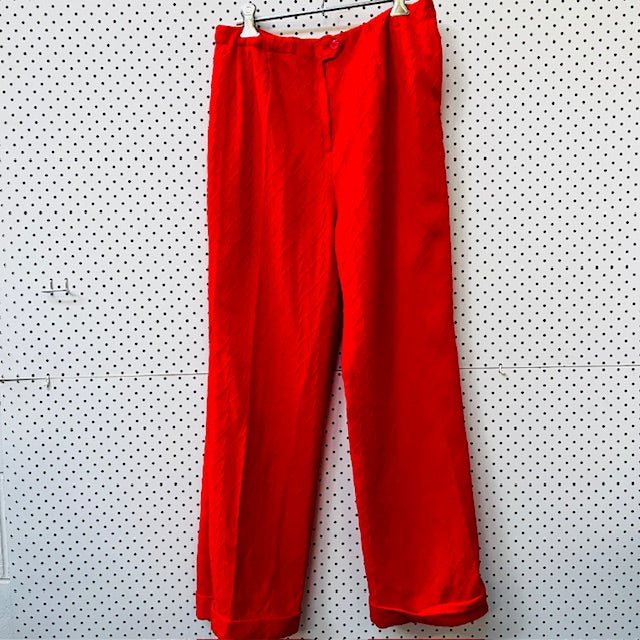 1970s nz vintage / bright red seersucker pantsuit / s (3888811004714022165)