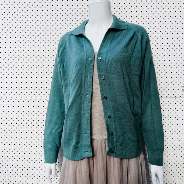 1960s nz vintage / VERONA / jade green wool cardigan / L (3888836759732094552)