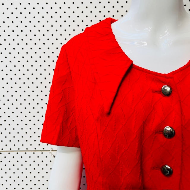 1970s nz vintage / bright red seersucker pantsuit / s (3888836873698570863)