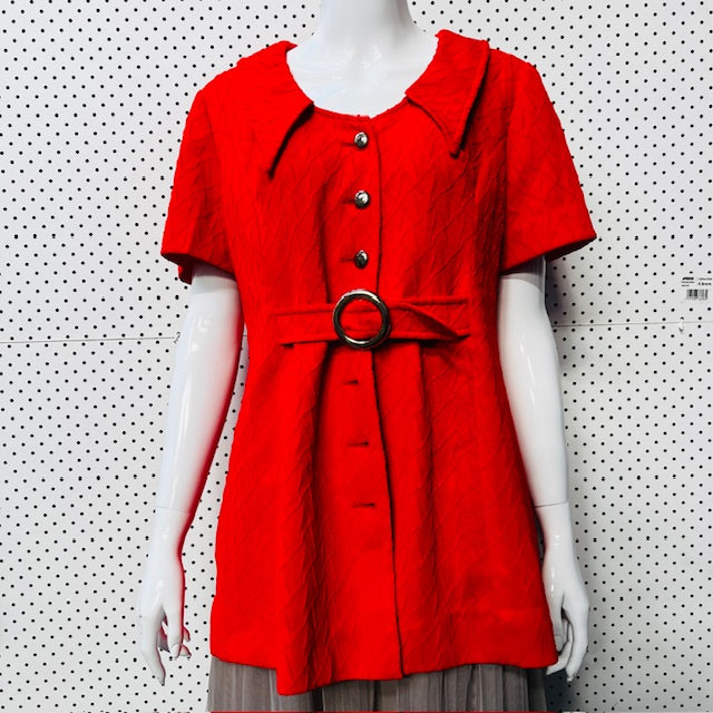 1970s nz vintage / bright red seersucker pantsuit / s (3888836874012526855)