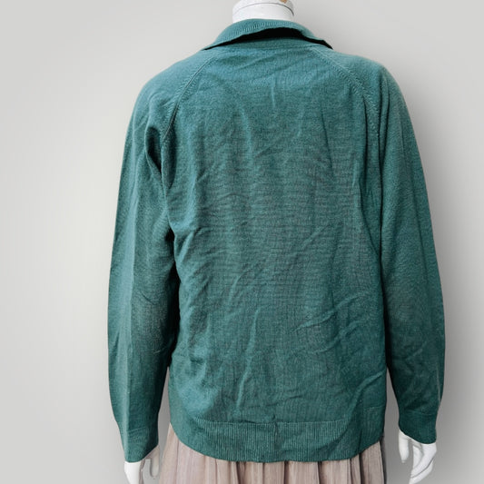 1960s nz vintage / VERONA / jade green wool cardigan / L (3888837132372124245)