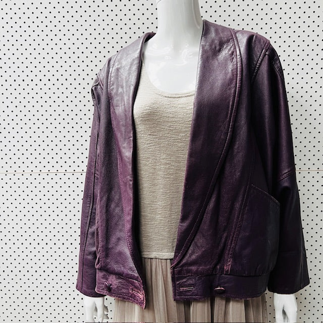 1990s vintage / leather jacket / aubergine / M (3889342774997835678)