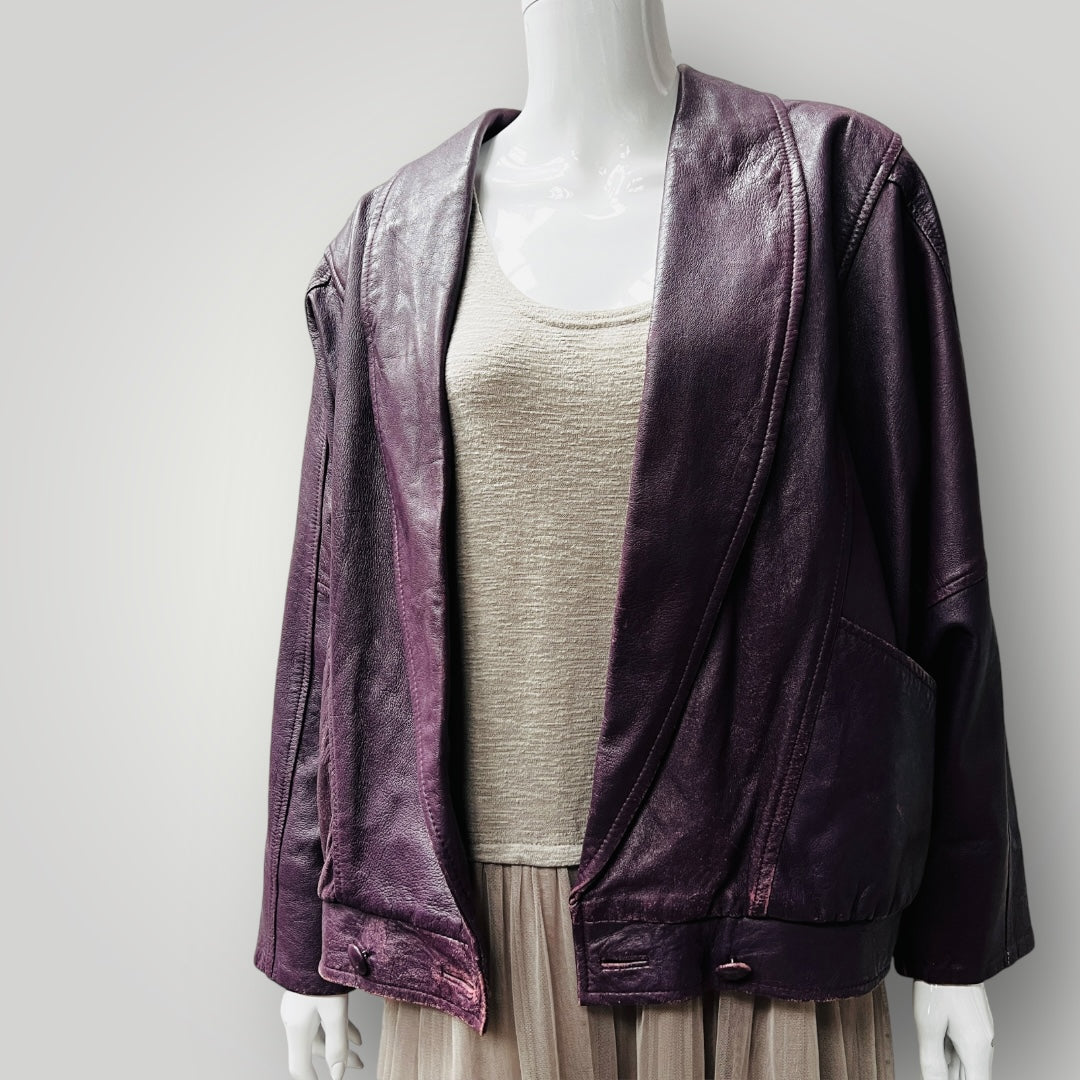 1990s vintage / leather jacket / aubergine / M (3889343028111249168)