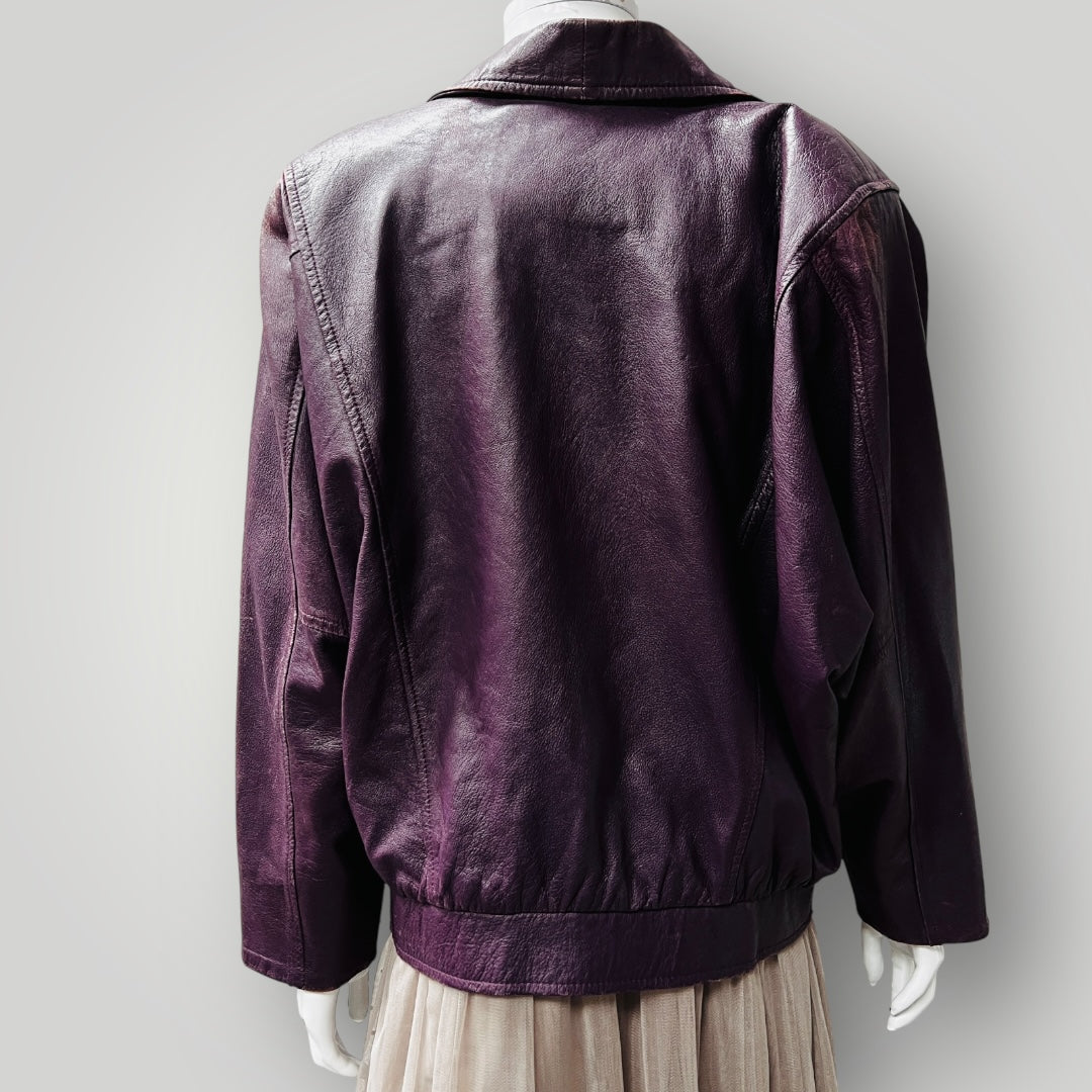 1990s vintage / leather jacket / aubergine / M (3889343030351880181)