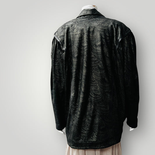 1990s vintage / leather jacket with gold patterning / M/L (3889343039561879784)