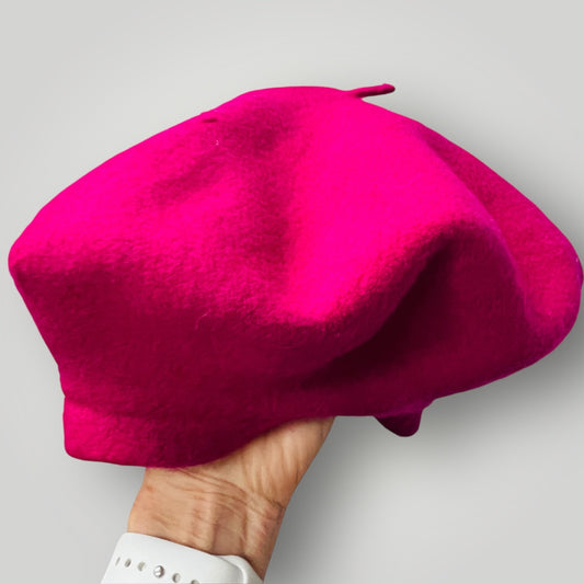vintage / pink wool beret / m (3889448471280630667)