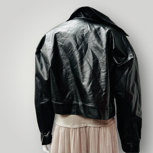 faux leather / oversized cropped jacket / XL (3889448524476431400)