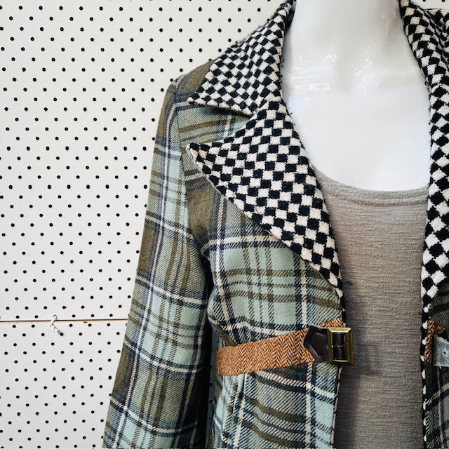 2000s nz vintage / MAW / plaid wool coat / s / made in nz (3889867472298415498)