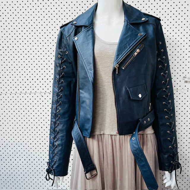 TRELISE COOPER / leather jacket / navy / 10 (3889867483516229859)