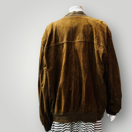 1970s vintage / brown suede leather bomber jacket / M/L (3890564016952805940)