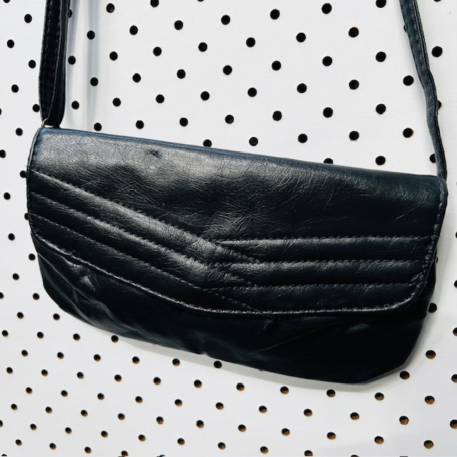 vintage / charcoal grey leather cross body purse bag (3890670222611434074)