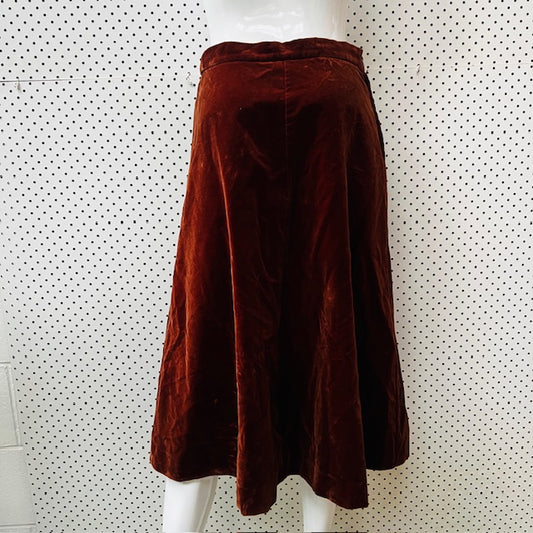 1970s german vintage / brown velvet a line skirt / s (3891167769169496665)