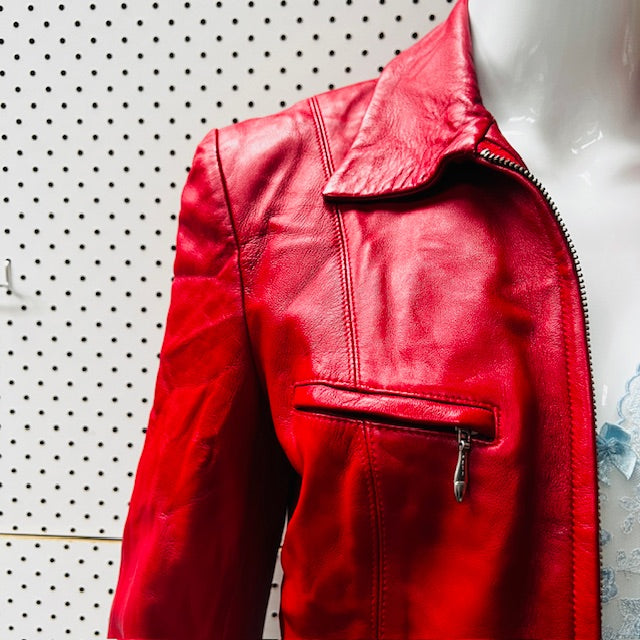1990s vintage / red leather jacket / biba+pariscop / s (3891673515504218211)