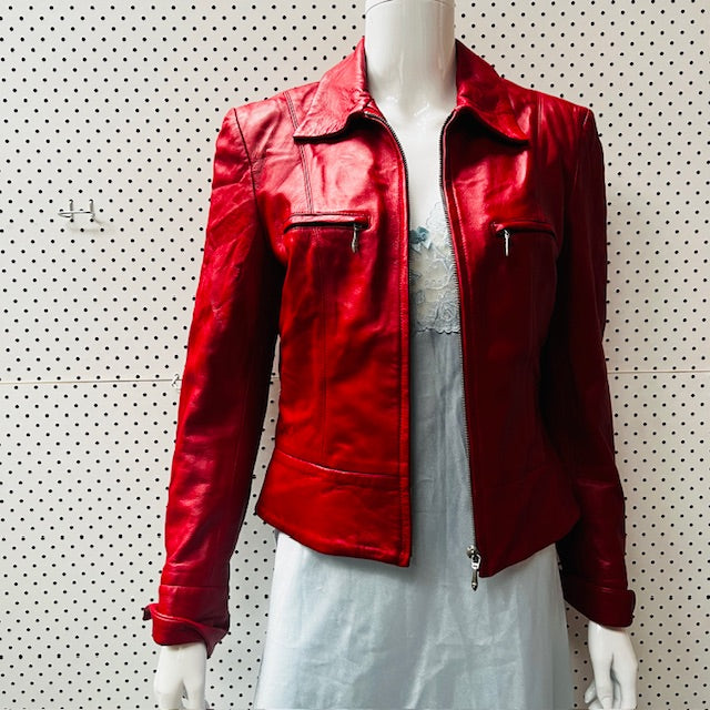 1990s vintage / red leather jacket / biba+pariscop / s (3891673517435772084)