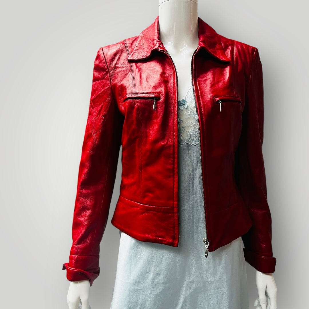 1990s vintage / red leather jacket / biba+pariscop / s (3891673675979003451)