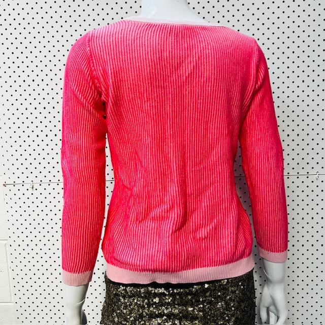 1990s vintage / cardigan / pink / ribbed / s (3891766906990182205)