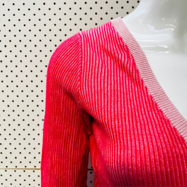 1990s vintage / cardigan / pink / ribbed / s (3891766909005565631)