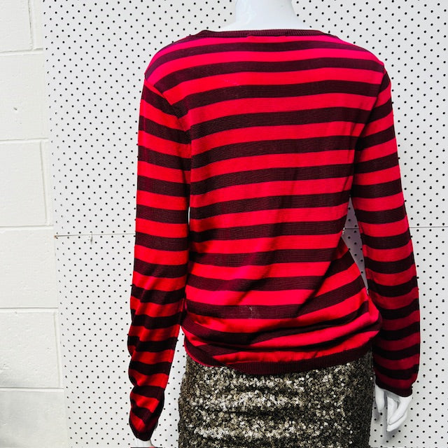 KATE SYLVESTER / pink + red striped longsleeved top / s (3891766915804003674)