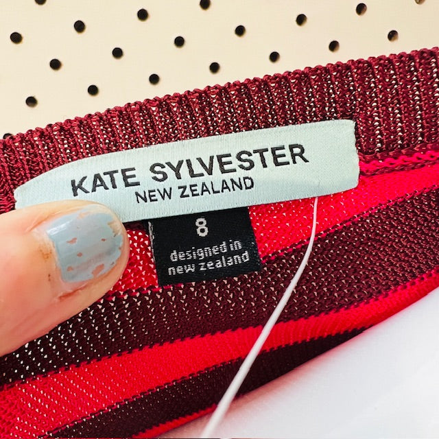 KATE SYLVESTER / pink + red striped longsleeved top / s (3891766918190093238)