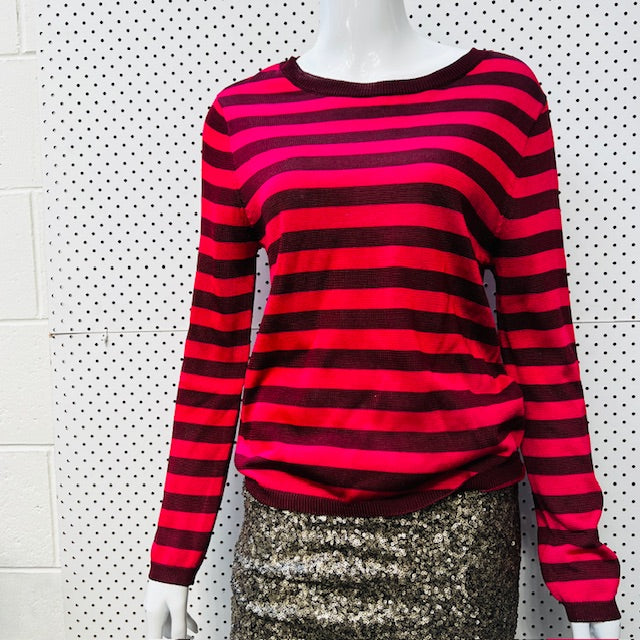 KATE SYLVESTER / pink + red striped longsleeved top / s (3891766922228068848)
