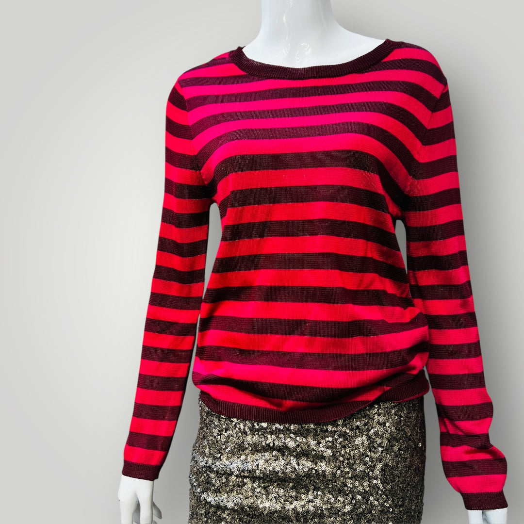 KATE SYLVESTER / pink + red striped longsleeved top / s (3891767860010379808)
