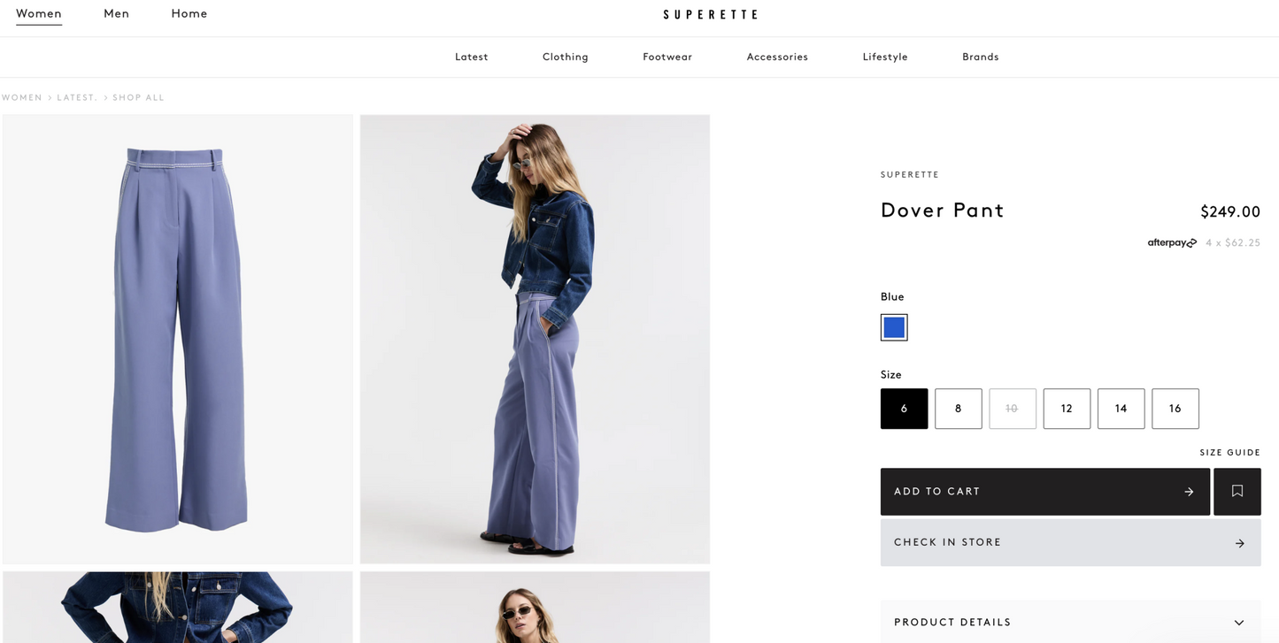 SUPERETTE / dover pants / blue / 12 / new with tags / $249 rrp (3891844539731305884)