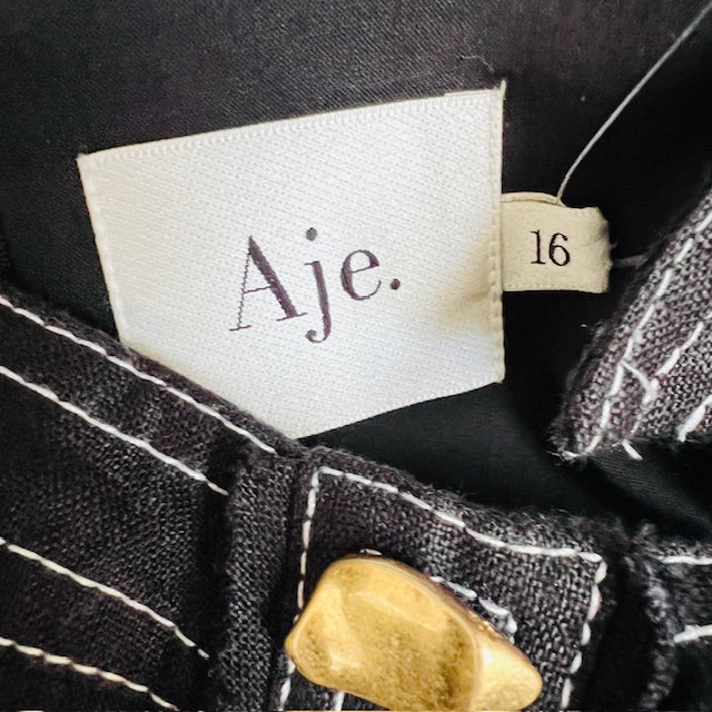 Aje / Breathless Stitch Midi Dress / black linen / 16 (3893493152625216643)