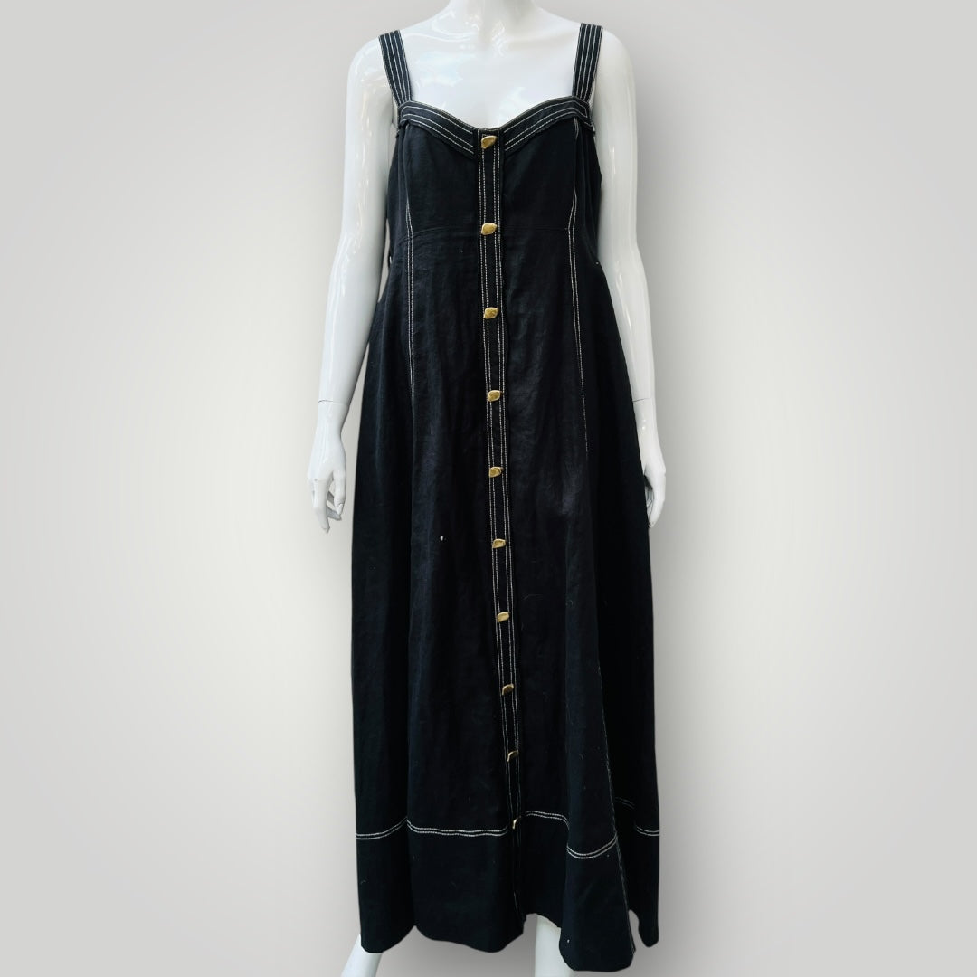 Aje / Breathless Stitch Midi Dress / black linen / 16 (3893493604785844779)