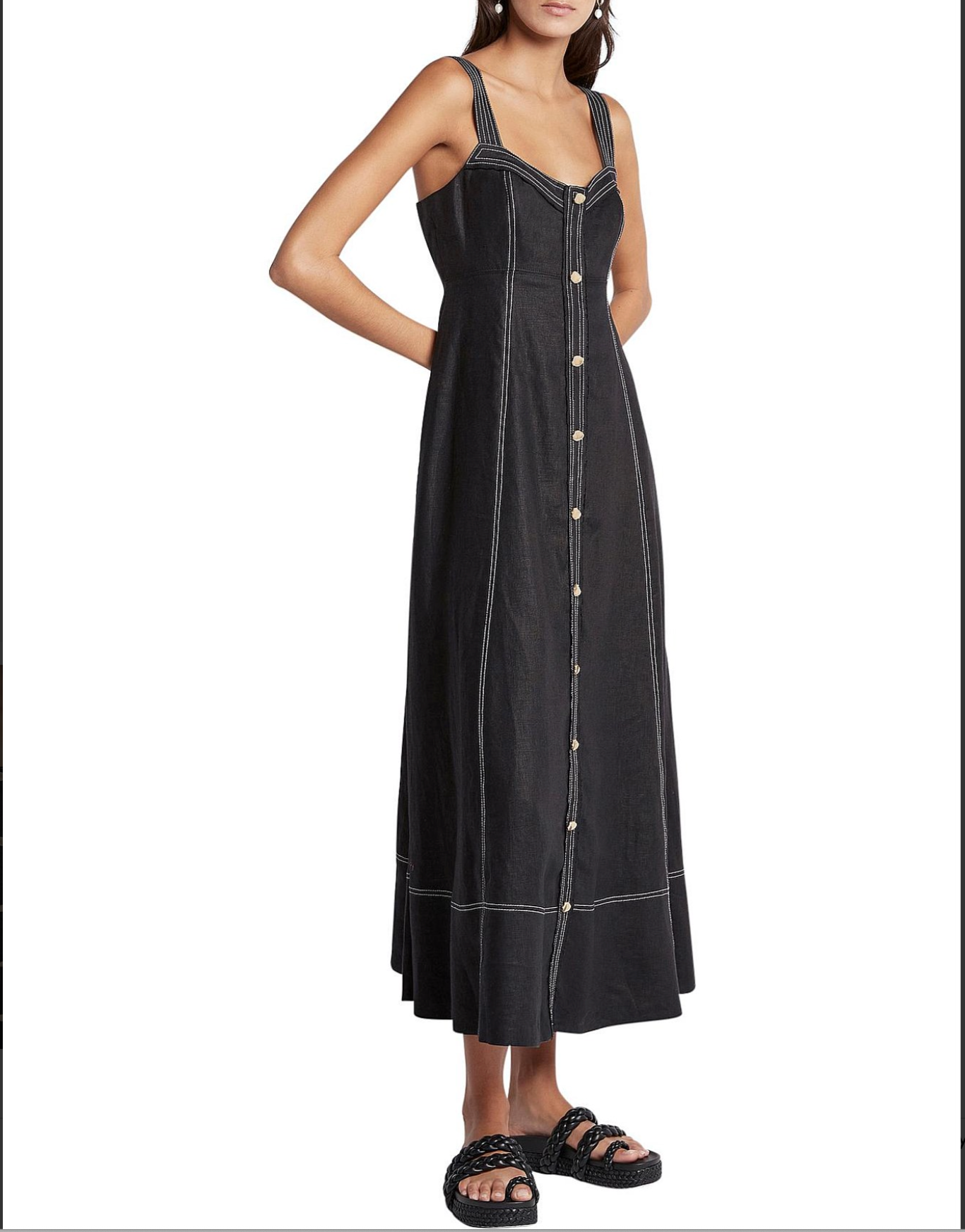 Aje / Breathless Stitch Midi Dress / black linen / 16 (3893687254964356703)