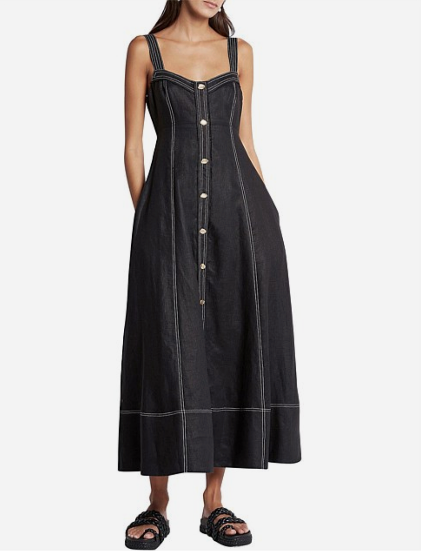 Aje / Breathless Stitch Midi Dress / black linen / 16 (3893687258134143017)