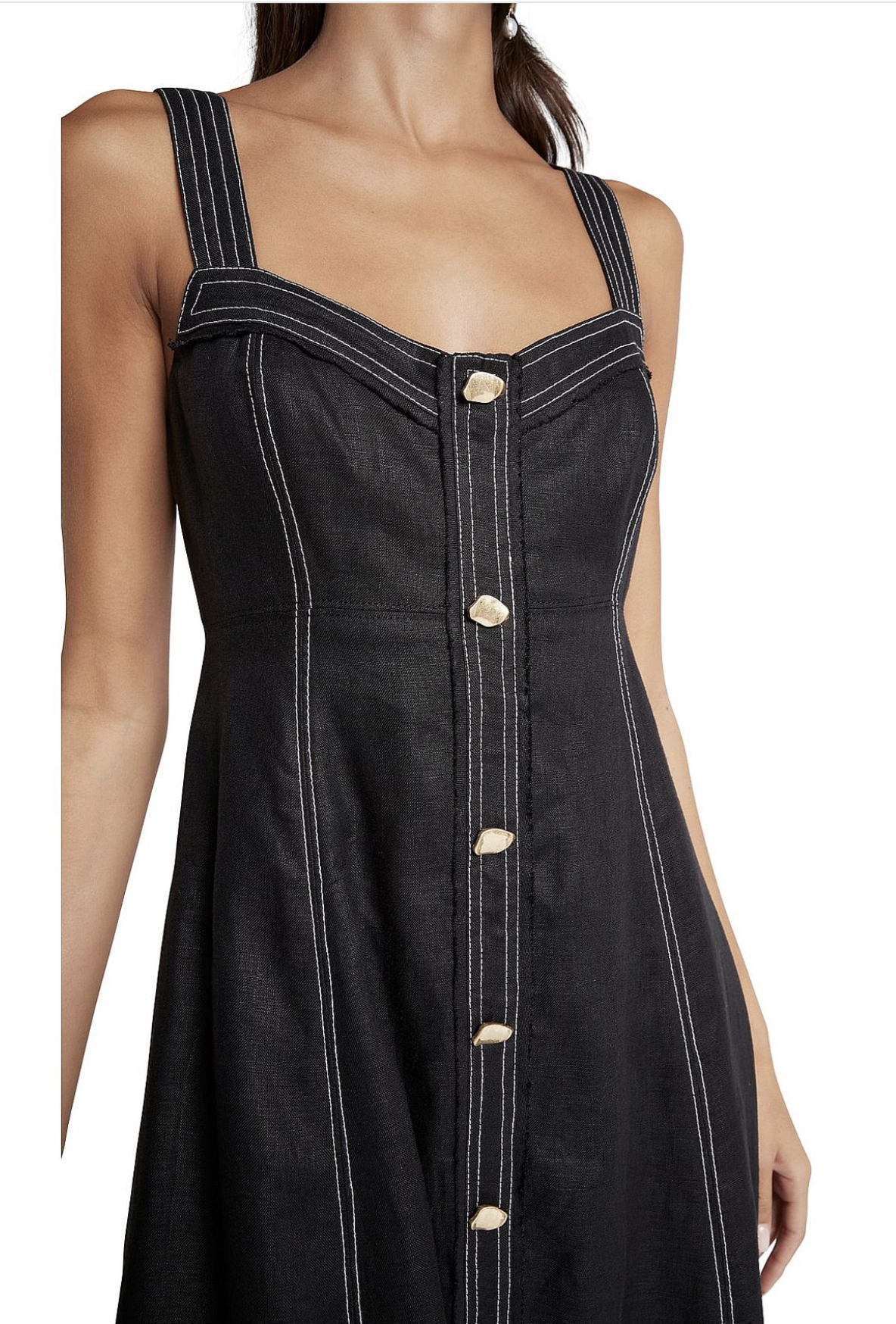 Aje / Breathless Stitch Midi Dress / black linen / 16 (3893687264524735747)