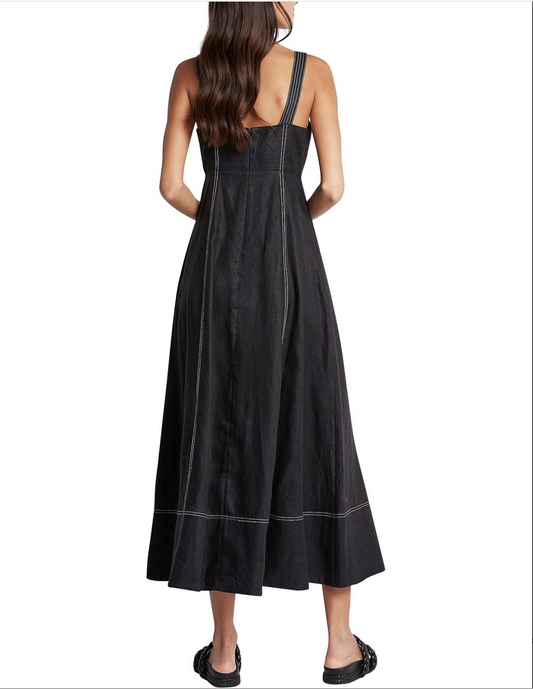 Aje / Breathless Stitch Midi Dress / black linen / 16 (3893687268314143523)