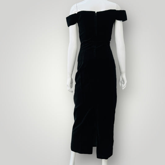 1980s vintage / PAGO / black velvet cold shoulder dress / s (3893695293449259240)