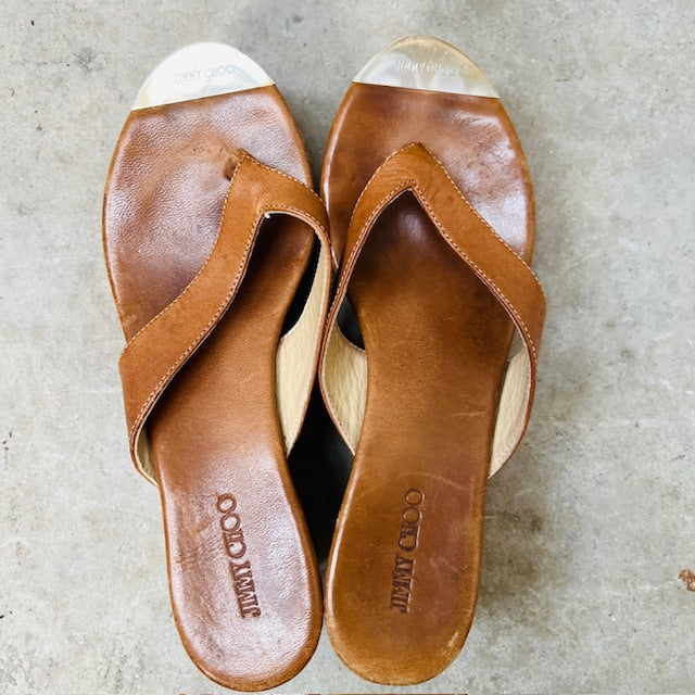 JIMMY CHOO / paque 70 leather platform jandals / 39 (3894108163108515254)