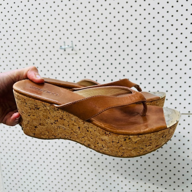 JIMMY CHOO / paque 70 leather platform jandals / 39 (3894108165183140489)