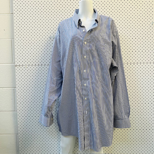vintage / BROOKS BROTHERS / blue striped cotton shirt / L/XL (3894342009197380453)