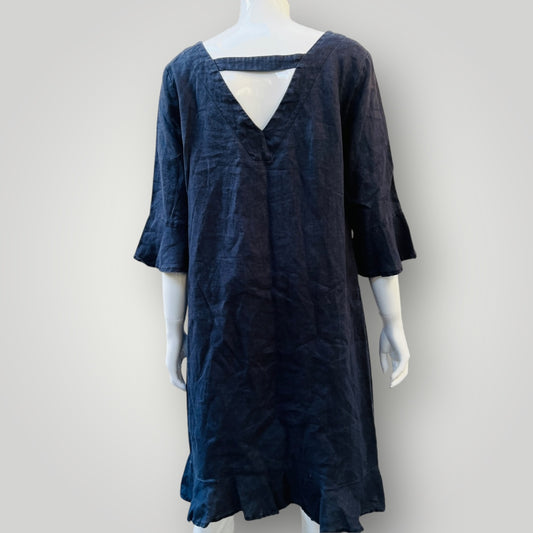 ANGEL LACE / blue linen dress / s / made in nz (3894342242535936566)