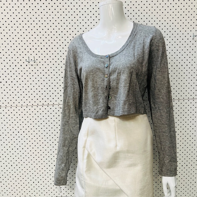 ASHLEY FOGEL / grey cotton cashmere cardigan / 2000s nz vintage / s/m (3894552641866841833)