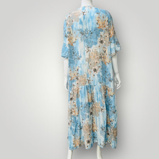 blue + brown / patterned dress / s (3894553039625024391)